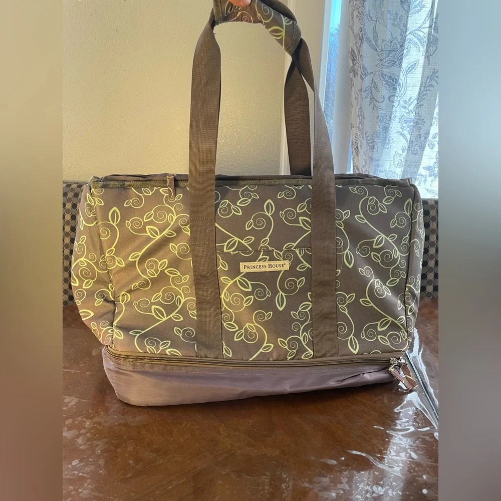 Princess House Brown & Lime Green Vined Termal Bag - Picture 1 of 6